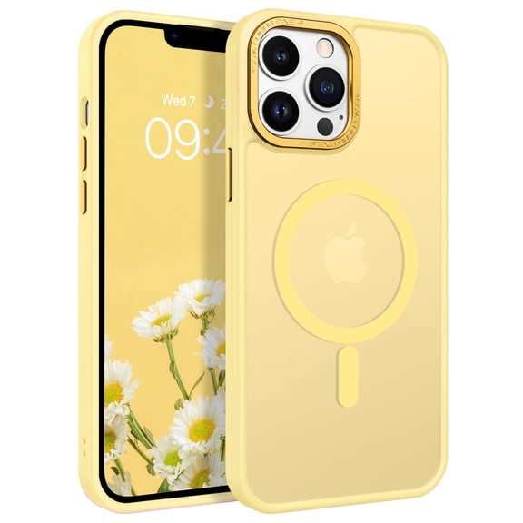 BENTOBEN Case for iphone 13 Pro Max Compatible with Mag-Safe 6.7" Metal Frame Slim Tpu Matte Shockproof Protective Cover Light Yellow