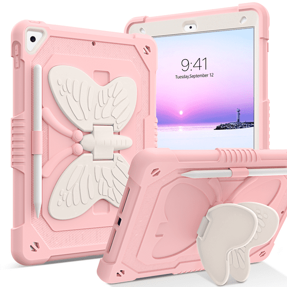 BENTOBEN Case for iPad 9th/8th/7th Gen with Butterfly Kickstand and Pencil Holder, 10.2" Pc Tpu Heavy Duty Hard Rugged Protective Cover for iPad 10.2 inch for Girls Women Kids