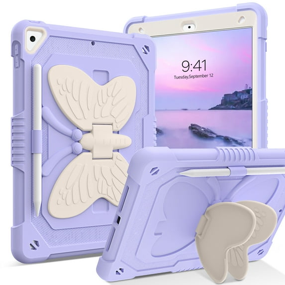 BENTOBEN Case for iPad 9th/8th/7th Gen with Butterfly Kickstand and Pencil Holder, 10.2" Pc Tpu Heavy Duty Hard Rugged Protective Cover for iPad 10.2 inch for Girls Women Kids