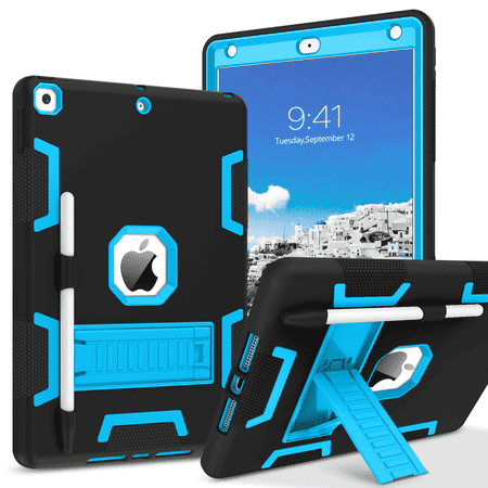 BENTOBEN Case for iPad 9th Gen with Pencil Holder, Compatible with iPad 8th/ 7th Gen, 10.2" Pc Silicone Shockproof Rugged Shockproof Kickstand Hybrid Bumper Protective Cover