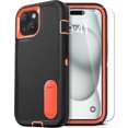 thumbnail image 1 of BENTOBEN Case for iPhone 15 With Screen Protector Built In Kickstand, Heavy Duty Military Shockproof Phone Case for iPhone 15 6.1" 2023, Orange Black, 1 of 9