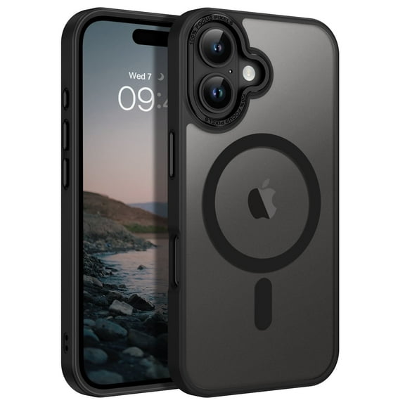 BENTOBEN Case for iPhone 16 Compatible with Mag-Safe, 6.1" Metal Lens Frame Button Frame Hard Tpu Matte Magnetic Anti-Fingerprint Shockproof Protective Cover, Black