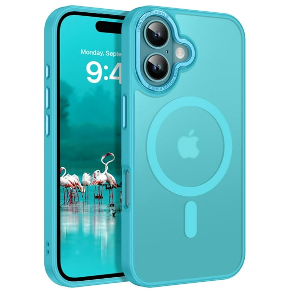 BENTOBEN Case for iPhone 16 [Compatible with Mag-Safe], 6.1" Metal Lens Frame Button Frame Hard Tpu Matte Magnetic Anti-Fingerprint Shockproof Protective Cover for iPhone 16, Lake Blue