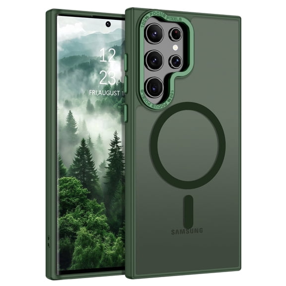 DUEDUE for Samsung S22 Ultra Case Compatible with Mag-Safe, Magnetic Translucent Matte Slim Shockproof Cover Case for Galaxy S22 Ultra 6.8", Green