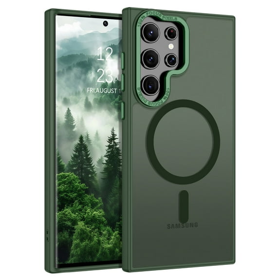 DUEDUE for Samsung S22 Ultra Case Compatible with Mag-Safe, Magnetic Translucent Matte Slim Shockproof Cover Case for Galaxy S22 Ultra 6.8", Green