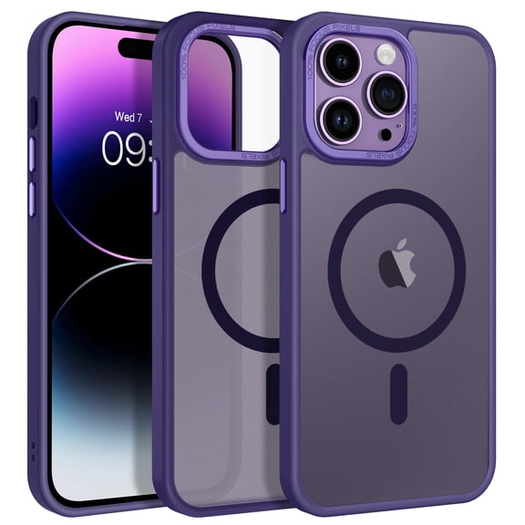 DUEDUE Magnetic iPhone 14 Pro Case,6.1" Compatible with Mag-Safe,Translucent Matte Slim Shockproof Cover Case for iPhone 14 Pro,Purple