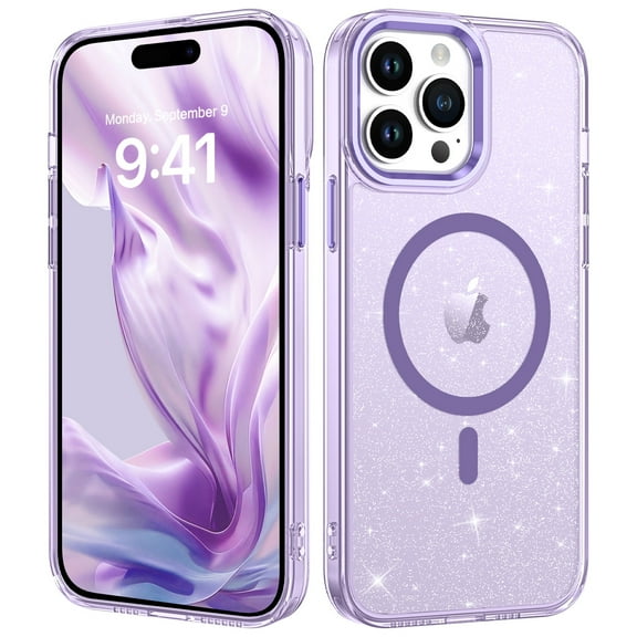 DUEDUE iPhone 14 Pro Case 6.1",Clear Crystal Glitter Sparkly Cover ,MagSafe Compatible,Magnetic Shockproof Case for iPhone 14 Pro,Purple