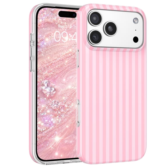 BENTOBEN iPhone 17 Pro Case / iPhone 18 Pro Case 6.3", Stylish Pink White Vertical Striped Soft TPU Lightweight Shock Resistant Phone Case, Slim Protective Cover For Teen Girls Women, Pink