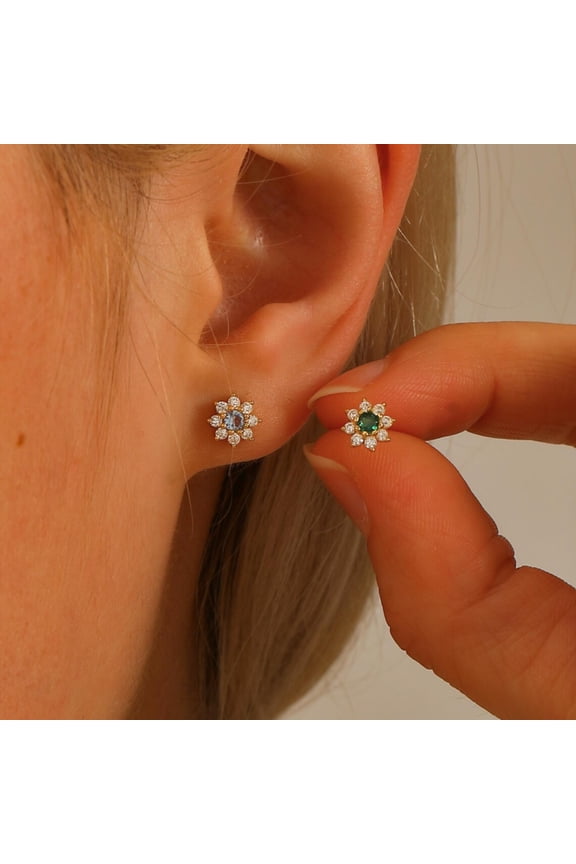 BENZ Birthstone Flower Stud Earrings with Moissanite, 925 Sterling Silver Dainty Bouquet Gemstone Earrings, Mothers Day Jewelry Gift for Mom