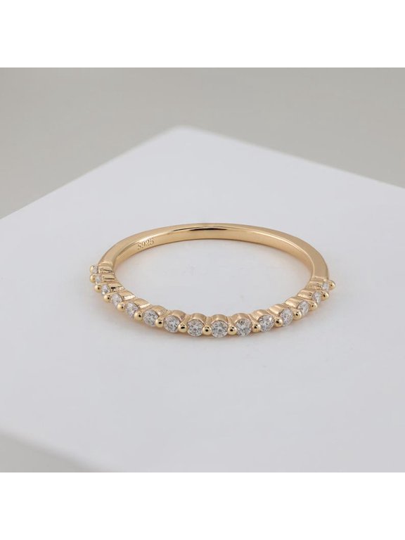 1.5mm Colorless Moissanite Thin Stacking Ring, Lab Grown Diamond Minimalist Eternity Band, 925 Sterling Silver 14K Gold Finish Dainty Wedding Band for Women