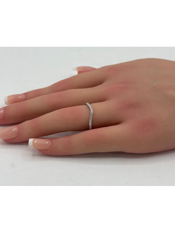 Contour Curved Half Eternity Band Ring, 925 Sterling Silver Lab Grown Diamond Minimalist Stacking Wave Ring for Women