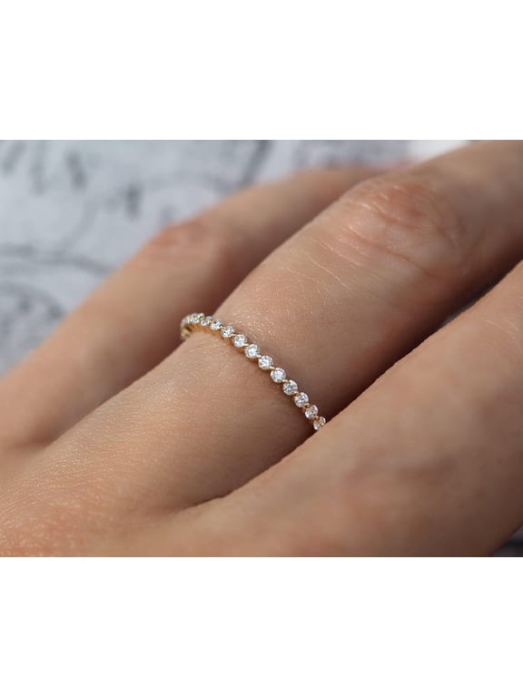 Floating Bubble Lab Grown Diamond Full Eternity Wedding Band, 925 Sterling Silver Gold Finish Stackable Ring for Women