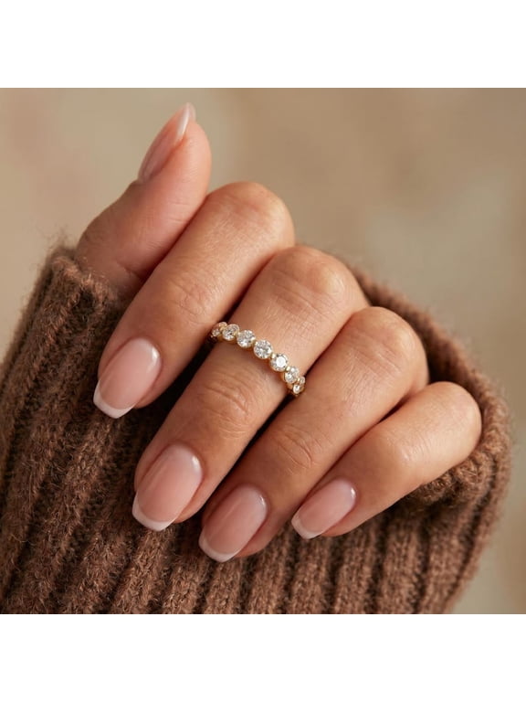 Minimalist Half Eternity Lab Grown Diamond Band, 925 Sterling Silver 14K Gold Plated Dainty Stackable Moissanite Wedding Ring for Women