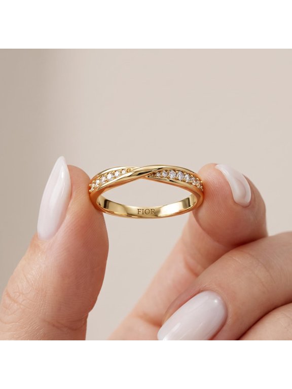 Mobius Twist Pave Lab Grown Diamond Half Eternity Wedding Band, 925 Sterling Silver 14K Gold Plated Stackable Ring for Women