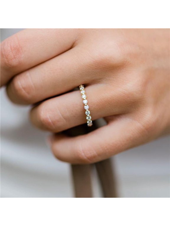 Round Moissanite Bubble Prong Eternity Wedding Band, 925 Sterling Silver 14K Gold Plated Unique Promise Ring for Women