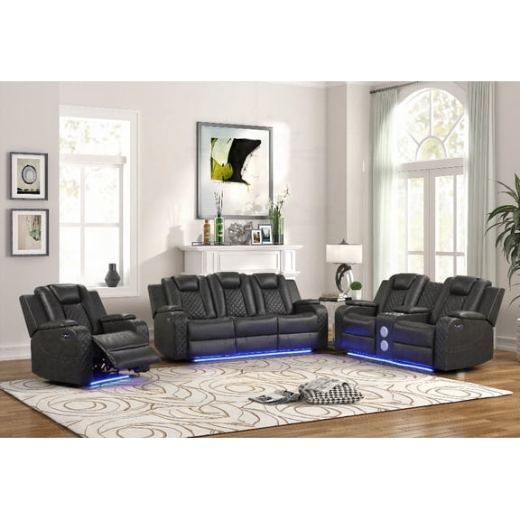Modern Minimalist Leather 3-Seater Sofa 220cm with Power Recline and LED Lights