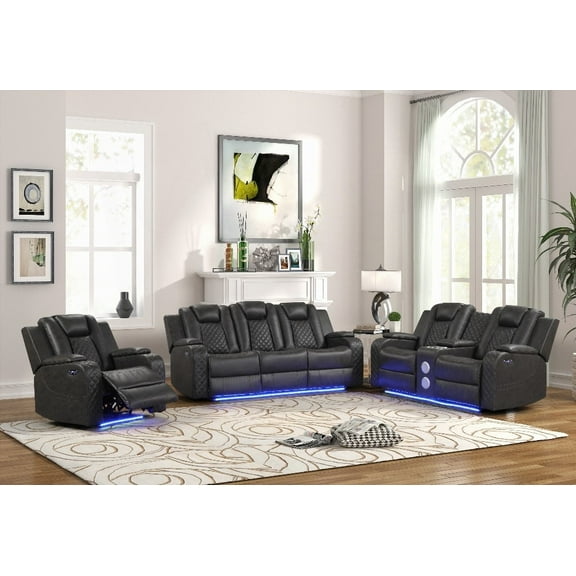 Modern Leather Power Recliner 3PC Set (220×80×75cm) Gray