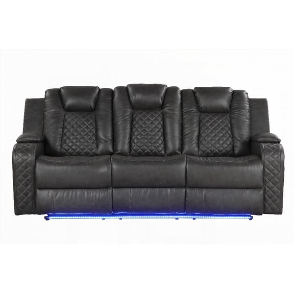 Modern Gray Leather Power Reclining Sofa 220cm with LED Lights