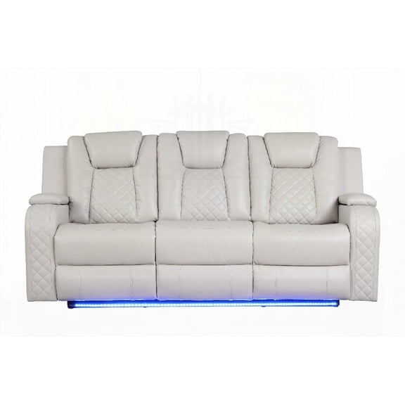 Modern Minimalist Faux Leather Power Reclining Sofa 220cm with LED Lights