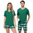 thumbnail image 1 of BEOEOSY Matching Couples Pajamas Soft Mens Pjs Short Sleeve Shorts Set Casual V Neck His and Her Pajamas Lounge Set (Green-Men,m), 1 of 7