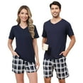 thumbnail image 1 of BEOEOSY Matching Pajamas for Couples Soft Mens Lounge Set Short Sleeve Shorts Pajamas Casual V Neck Sleepwear Loungewear (Navy Blue-Men,S), 1 of 7