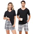 thumbnail image 1 of BEOEOSY Matching Pjs for Couples Casual V Neck Pajamas for Women 2 Piece Pjs Sets Soft Sleepwear Short Sleeve Shorts Pajamas (Black-Women,S), 1 of 7
