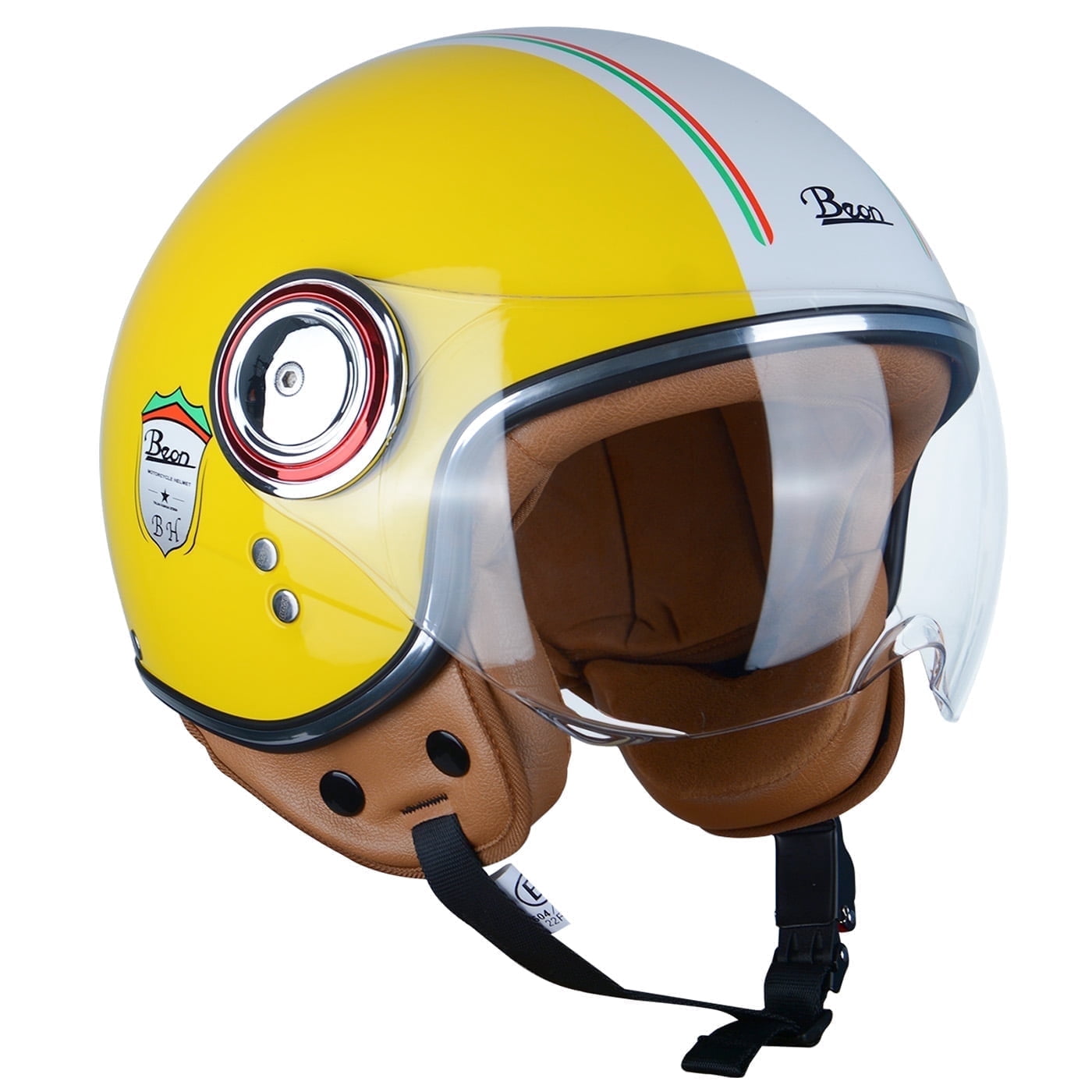 BEON Half Face Retro Vintage Motorcycle Helmet with Anti-Scratch Visor for Adults Moped Vespa, DOT & ECE Approved