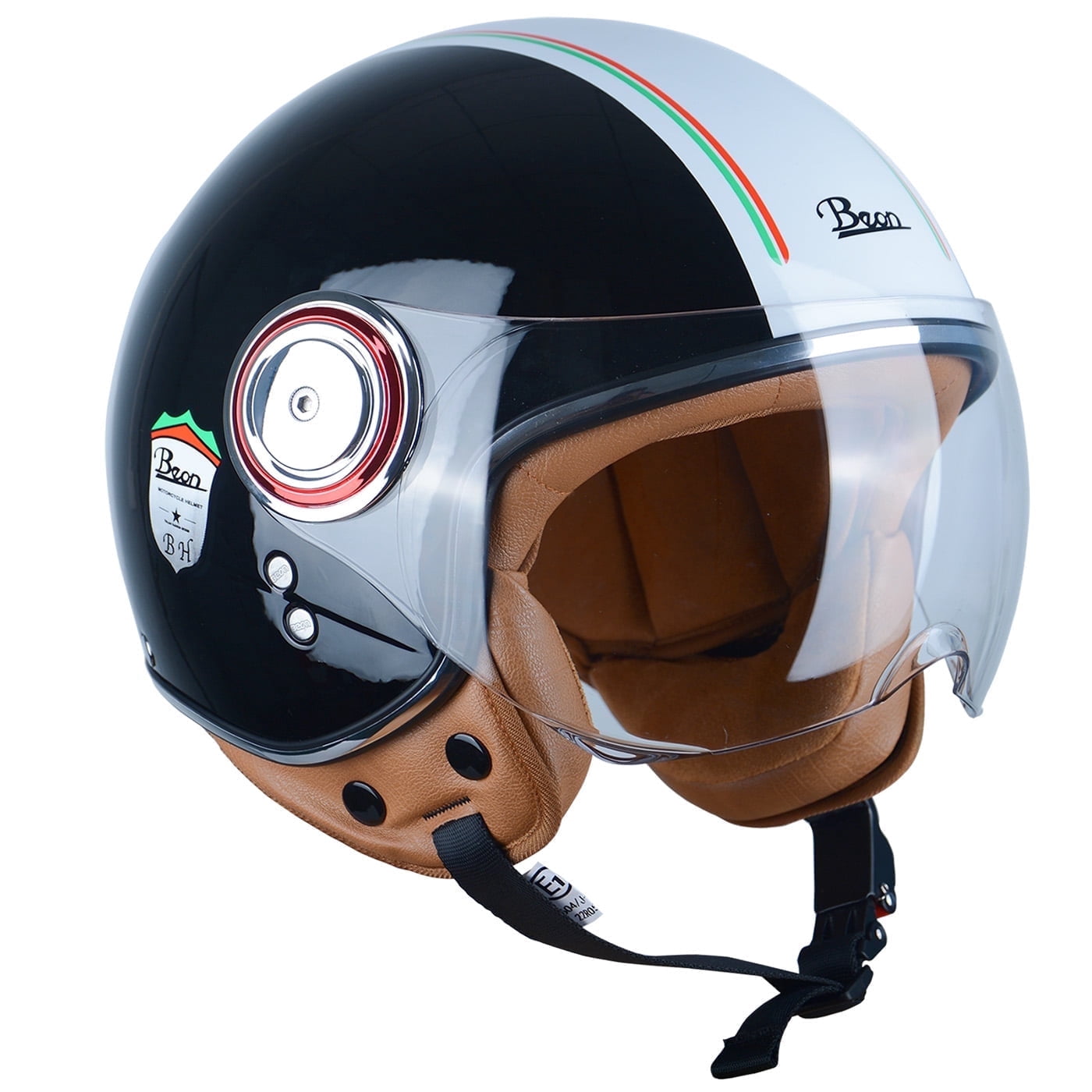 BEON Half Face Retro Vintage Motorcycle Helmet with Anti-Scratch Visor for Adults Moped Vespa, DOT & ECE Approved