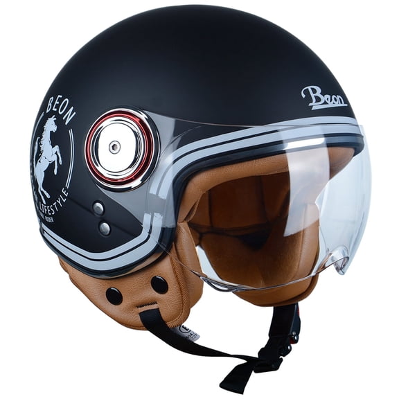 BEON Half Face Retro Vintage Motorcycle Helmet with Anti-Scratch Visor for Adults Moped Vespa, DOT & ECE Approved