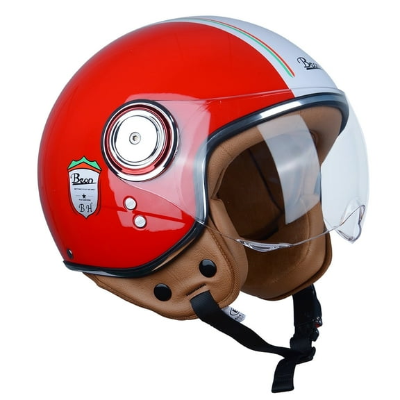 BEON Half Face Retro Vintage Motorcycle Helmet with Anti-Scratch Visor for Adults Moped Vespa, DOT & ECE Approved