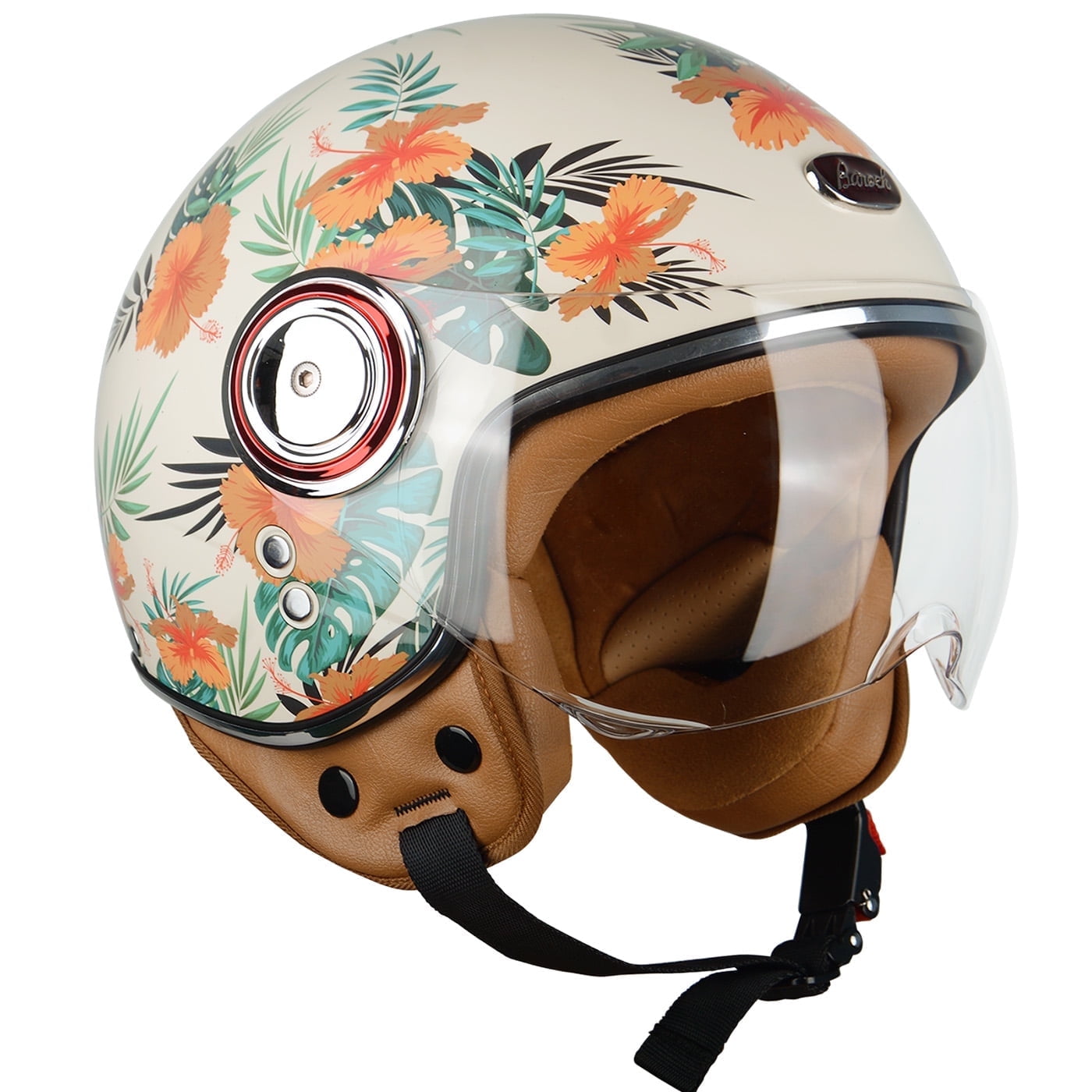 BEON Half Face Retro Vintage Motorcycle Helmet with Anti-Scratch Visor for Adults Moped Vespa, DOT & ECE Approved