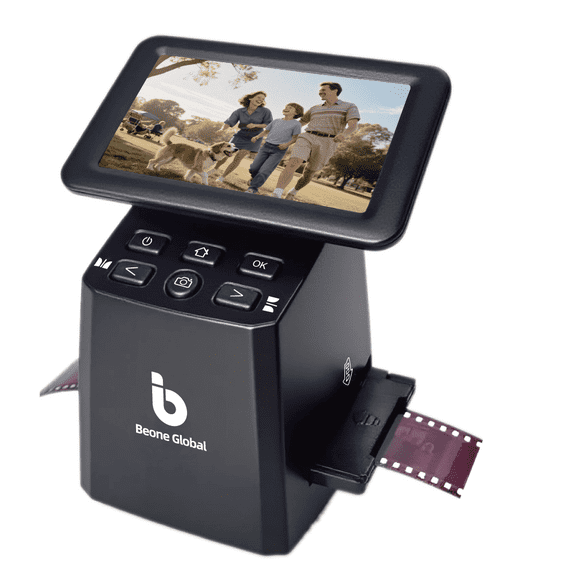 BEONEGLOBAL ClearScan S5 Film Scanner High-Resolution Film&Slide Scanner with 5” LCD – Convert 135, 126, 110 Super8 Negatives and Slides to 24MP Digital JPEG Photos Quickly