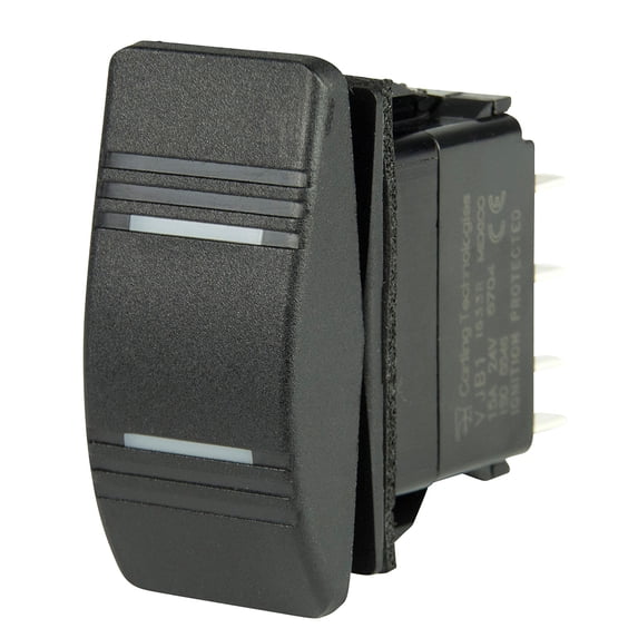 BEP 1001808 Weather Resistant Contura Rocker Switch, On-Off?On, DPDT, 1/4" Blade Terminals, Illuminated Amber (2 Positions)