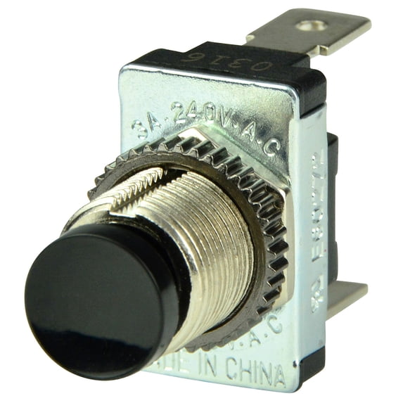 6" Black BEP Marine SPST Momentary Contact Push Button Switch