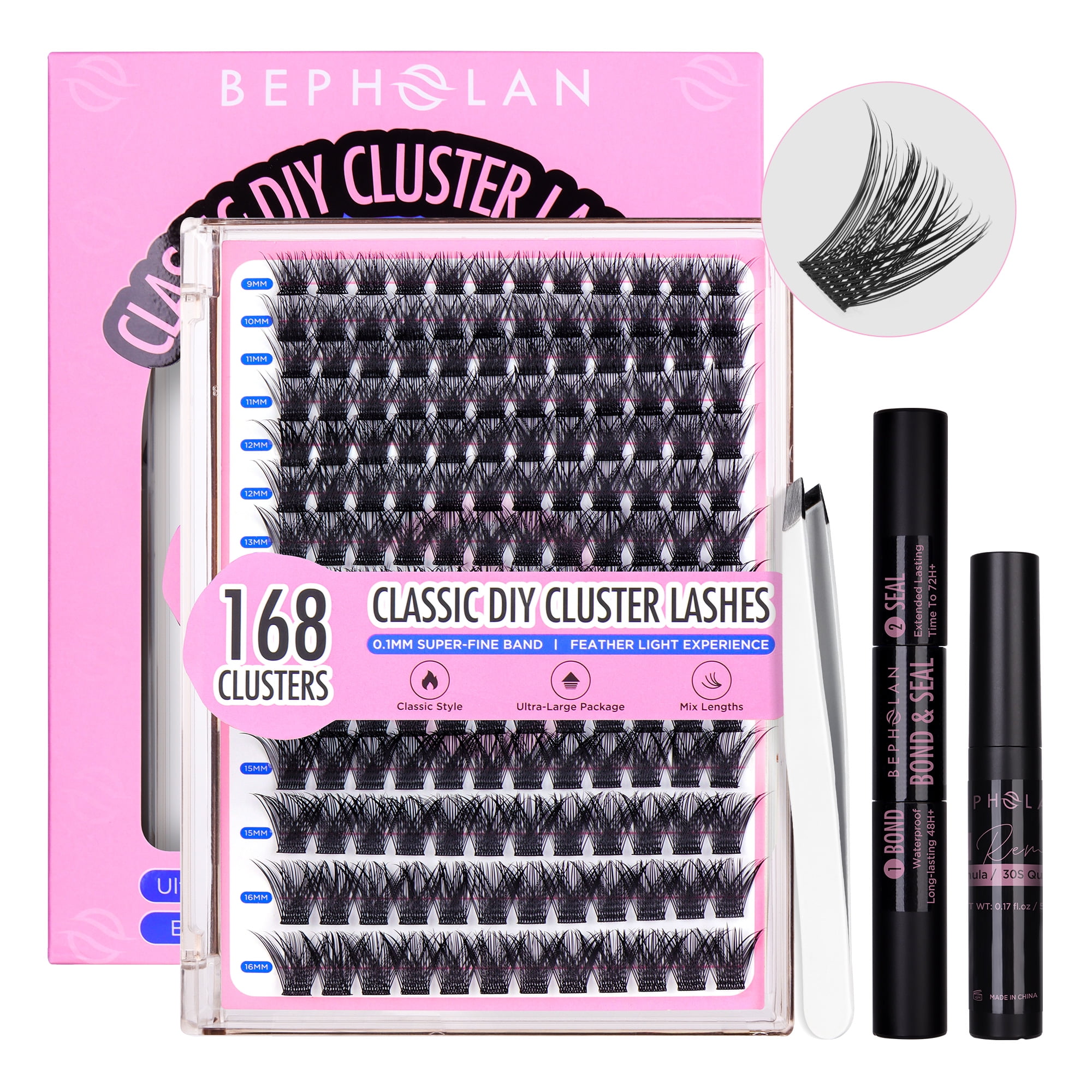 BEPHOLAN Lash Clusters 168 Pcs 56D D Curl DIY Eyelash With Bond And