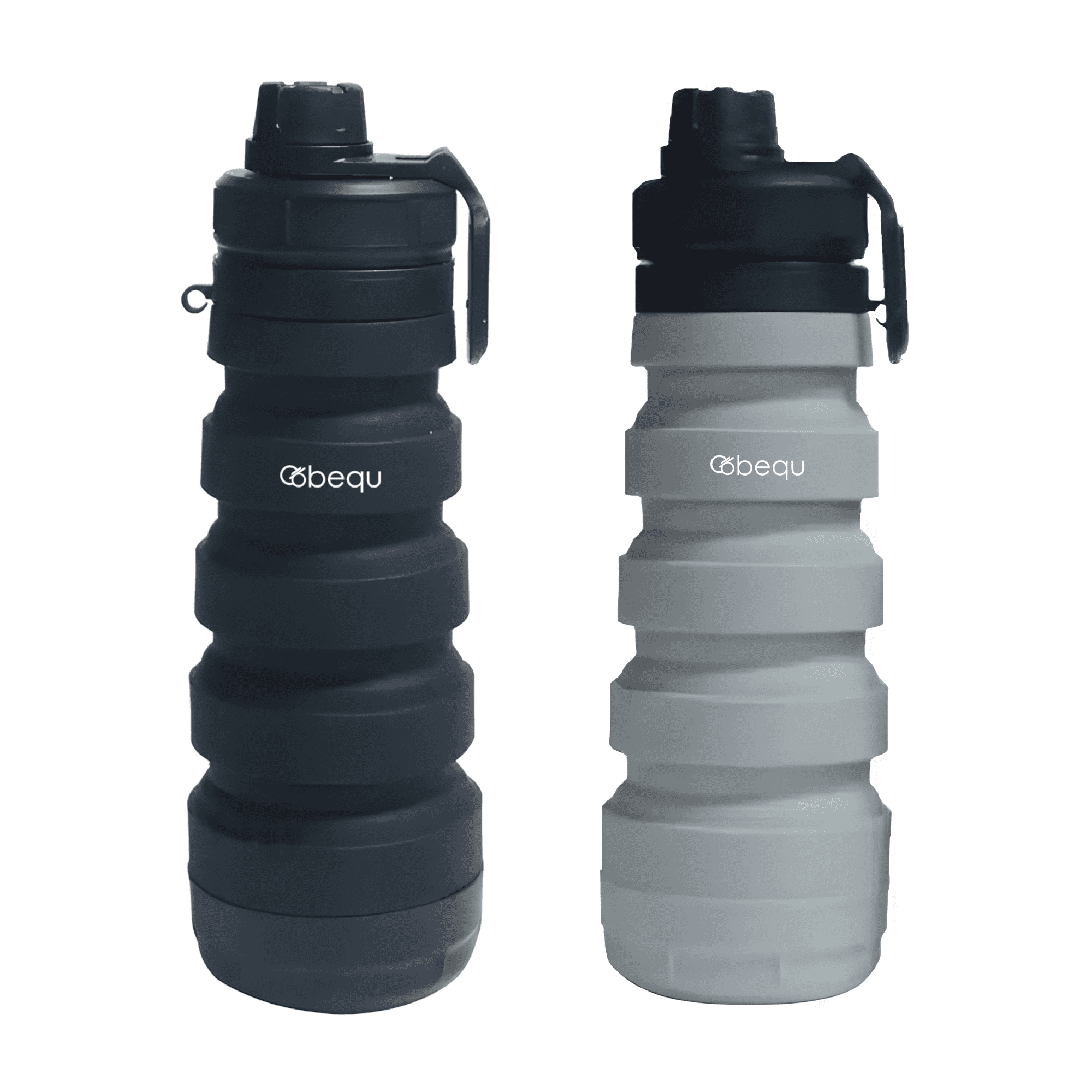 BEQU 750ml/25 Fl Oz Collapsible Silicone Water Bottle with Pills Storage Base, Reusable, BPA Free, Odorless, Dishwasher-Safe, Portable, Leak Proof for Sports Home Travel Office (2PK Black-Gray)
