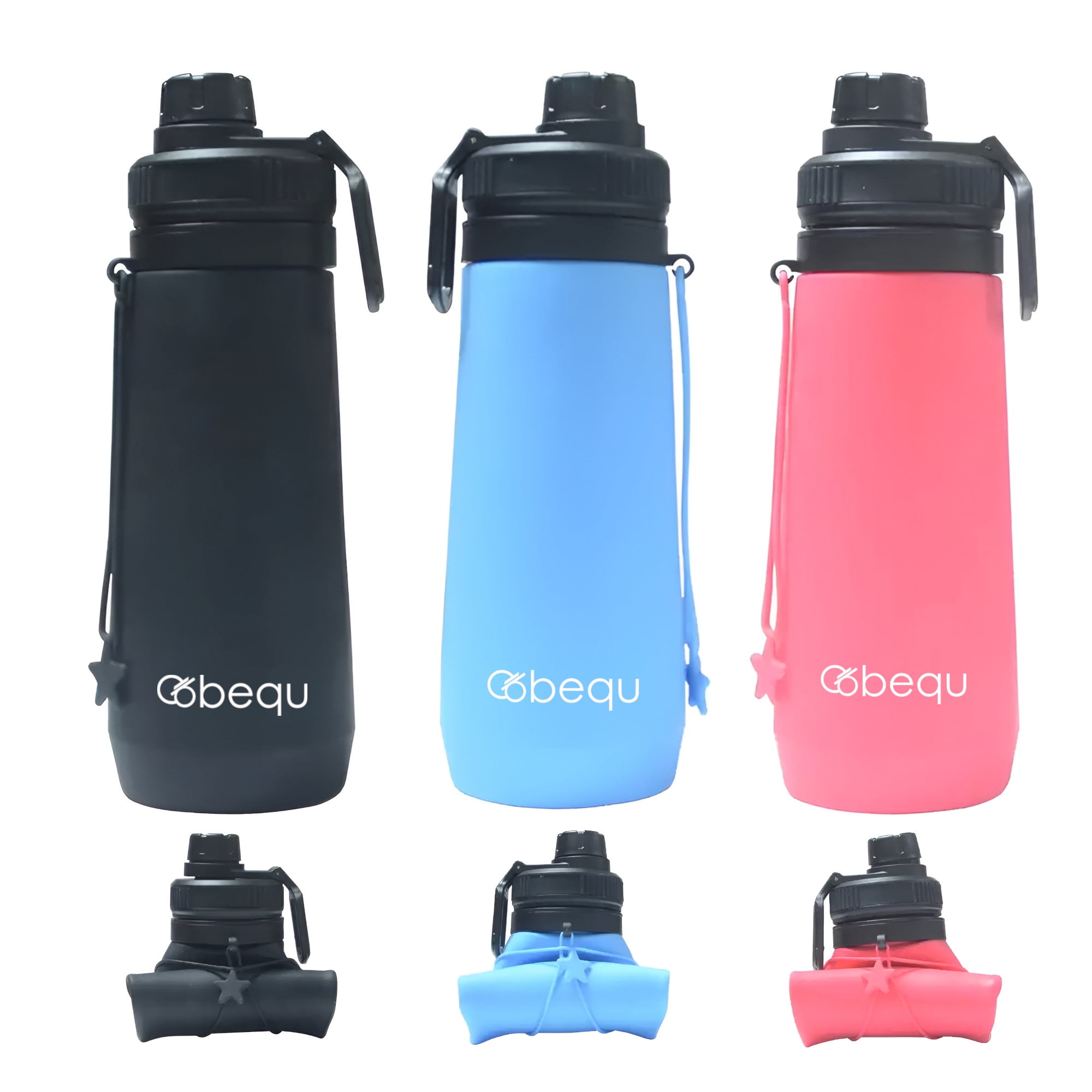 BEQU 3Pack 750ml/25 Fl Oz Foldable Silicone Water Bottle, Reusable, BPA