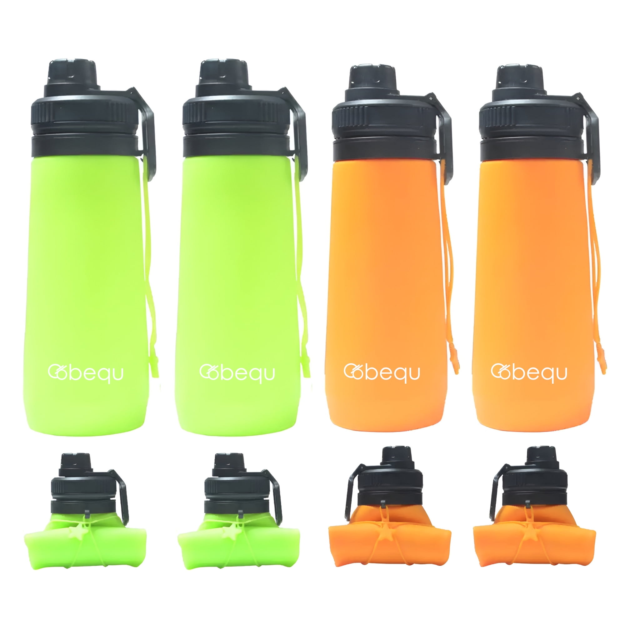 BEQU 750ml/25 Fl Oz Foldable Silicone Water Bottle, Reusable, BPA Free, Dishwasher-Safe, Sports bottle for Travel Gym Camping Hiking, Portable, Leak Proof (4PK MC4)