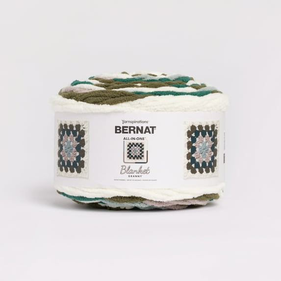 Bernat All in One Blanket Granny Square Yarn, Olive You, 240g/8.5oz