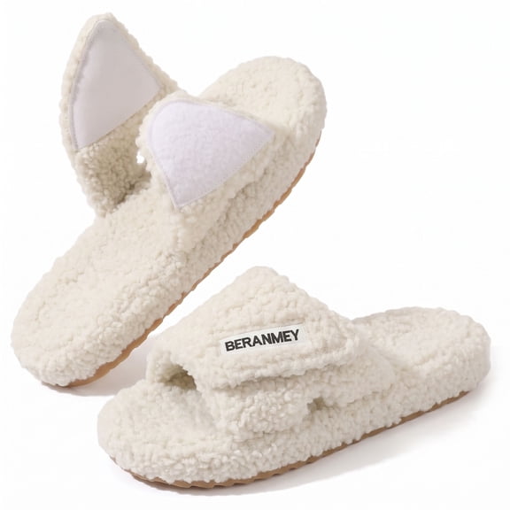 BERANMEY Adjustable Strap Slippers for Women Men Slip on Cozy Open Toe Womens Slippers Indoor Memory Foam Insole House Slippers Socks Cozy Fuzzy House Shoes Indoor/Outdoor