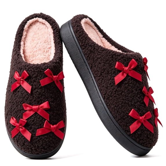 BERANMEY Bow Slippers for Women with Memory Foam Cute Plush House Slippers Non-Slip Indoor Outdoor Cozy Warm Fuzzy Slippers with Adorable Bows for Women & Girls