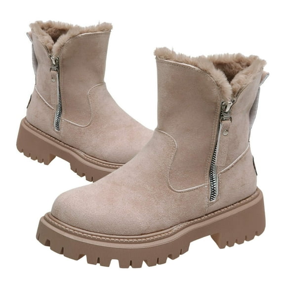 BERANMEY Casual Winter Snowboots For Women Waterproof Ankle Booties For Women Plush Lined Side Zipper Plush Warm Suede Non-Slip Walking Comfortable Outdoor Womens Boots