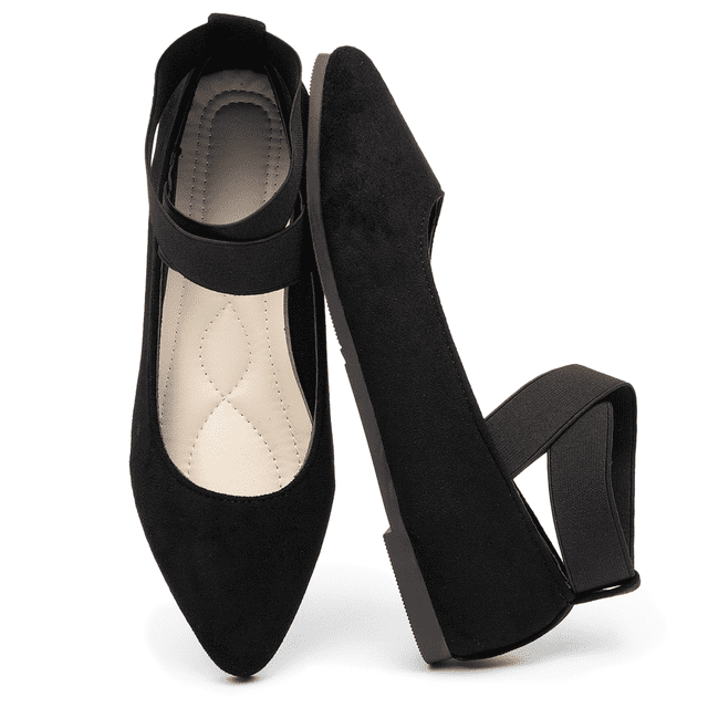 BERANMEY Casual Women's Ballet Flats Shoes Ankle Elastic Criss-Cross Ballet Dress Shoes for Women Pointed Toe Ballet Flat Shoes