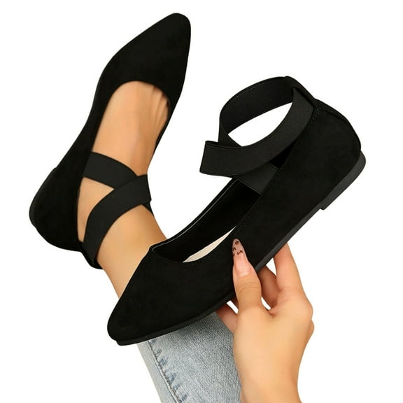 BERANMEY Casual Women's Ballet Flats Shoes Ankle Elastic Criss-Cross Ballet Dress Shoes for Women Pointed Toe Ballet Flat Shoes