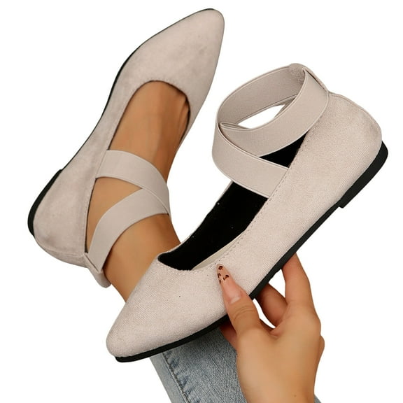 BERANMEY Casual Women's Ballet Flats Shoes Ankle Elastic Criss-Cross Ballet Dress Shoes for Women Pointed Toe Ballet Flat Shoes