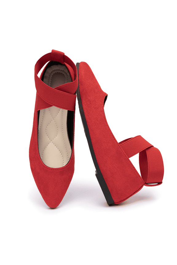 Casual Women's Ballet Flats Shoes Ankle Elastic Criss-Cross Ballet Dress Shoes for Women Pointed Toe Ballet Flat Shoes
