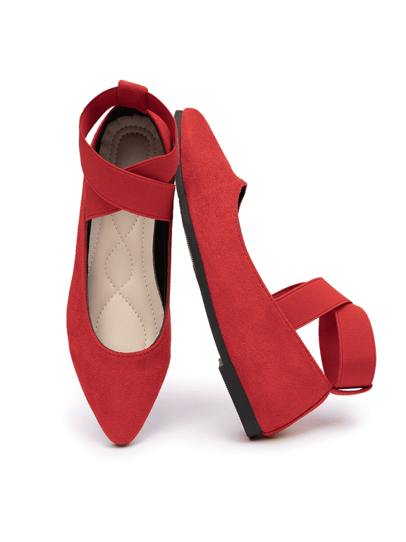 Casual Women's Ballet Flats Shoes Ankle Elastic Criss-Cross Ballet Dress Shoes for Women Pointed Toe Ballet Flat Shoes