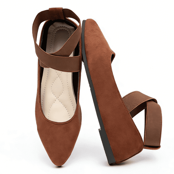 BERANMEY Casual Women's Ballet Flats Shoes Ankle Elastic Criss-Cross Ballet Dress Shoes for Women Pointed Toe Ballet Flat Shoes