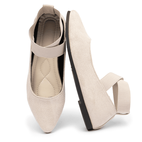 BERANMEY Casual Women's Ballet Flats Shoes Ankle Elastic Criss-Cross Ballet Dress Shoes for Women Pointed Toe Ballet Flat Shoes