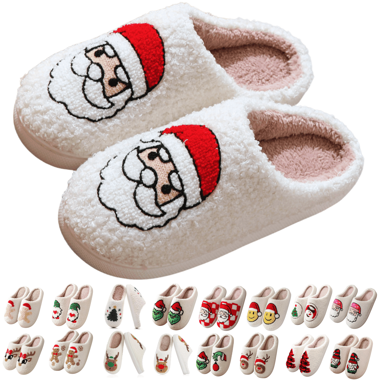 BERANMEY Christmas Reindeer Slippers for Womens Mens Plush Warm Santa Claus Slippers Fuzzy House Slippers Christmas Gifts For Girls Women Girlfriend